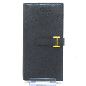 HERMES Bearn Souffle - Black Chevre Square P Long Wallet 788-081625
